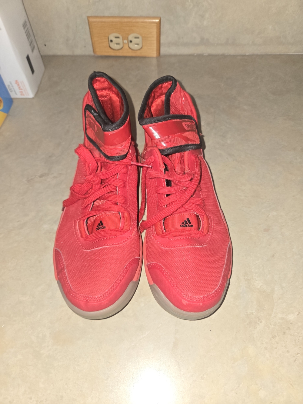 adidas Kids Red High-Top Basketball Shoes with Black Trim